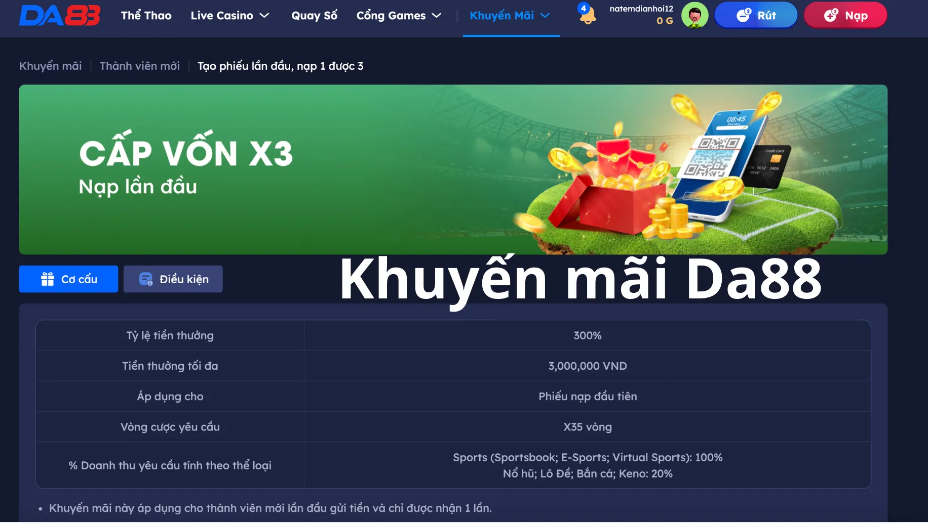 Cách nhận khuyến mãi Da88