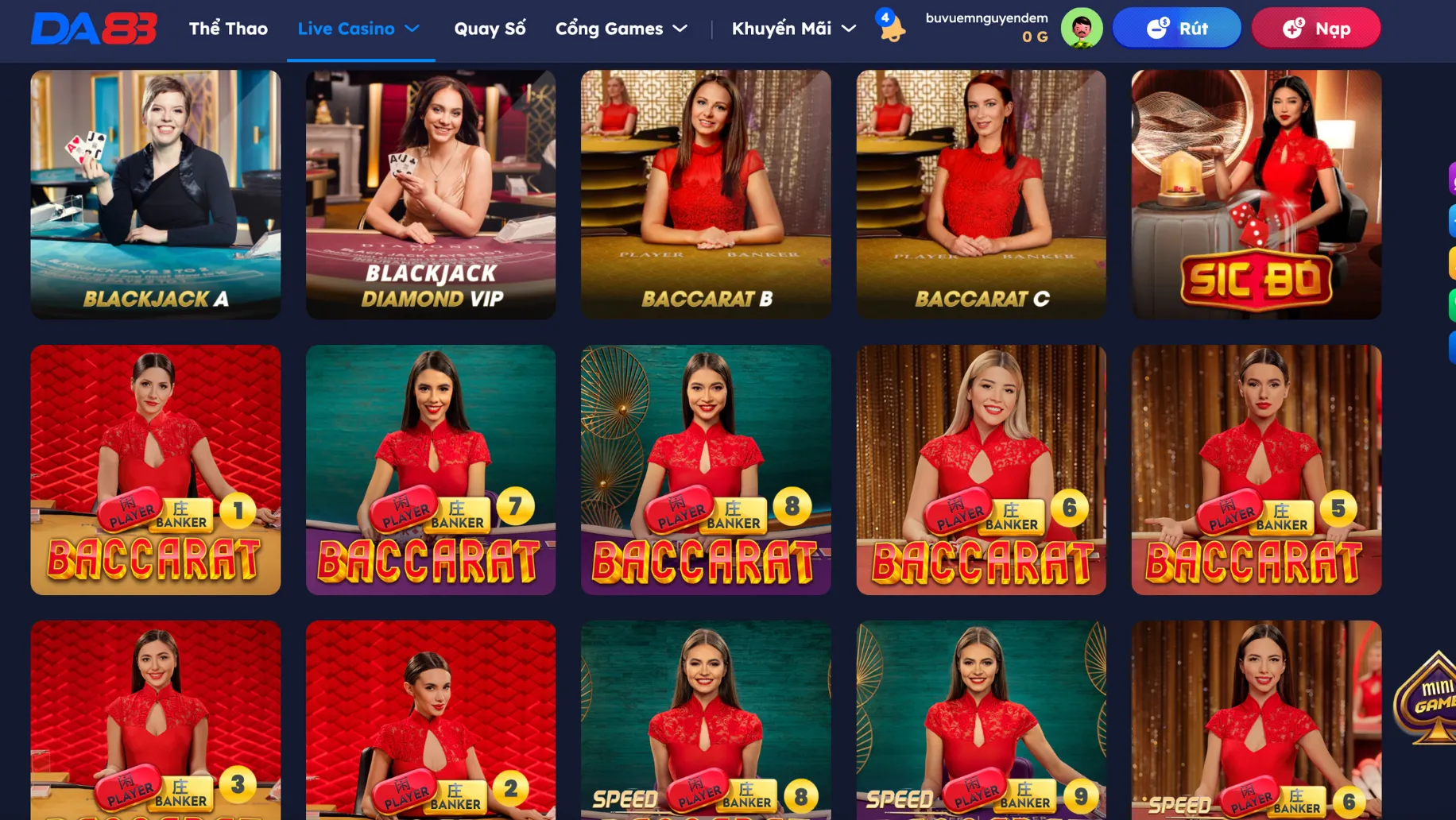 Các dòng sản phẩm tại casino Da88
