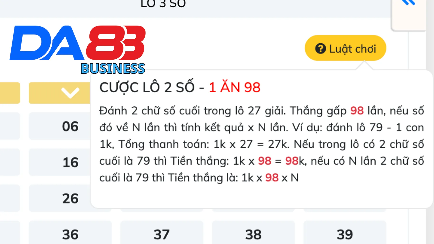 Luật chơi lô đề Da88 cụ thể