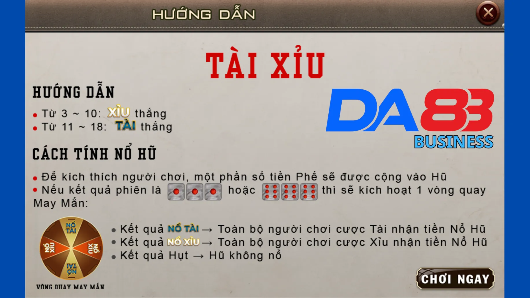 Luật chơi tài xỉu Da88